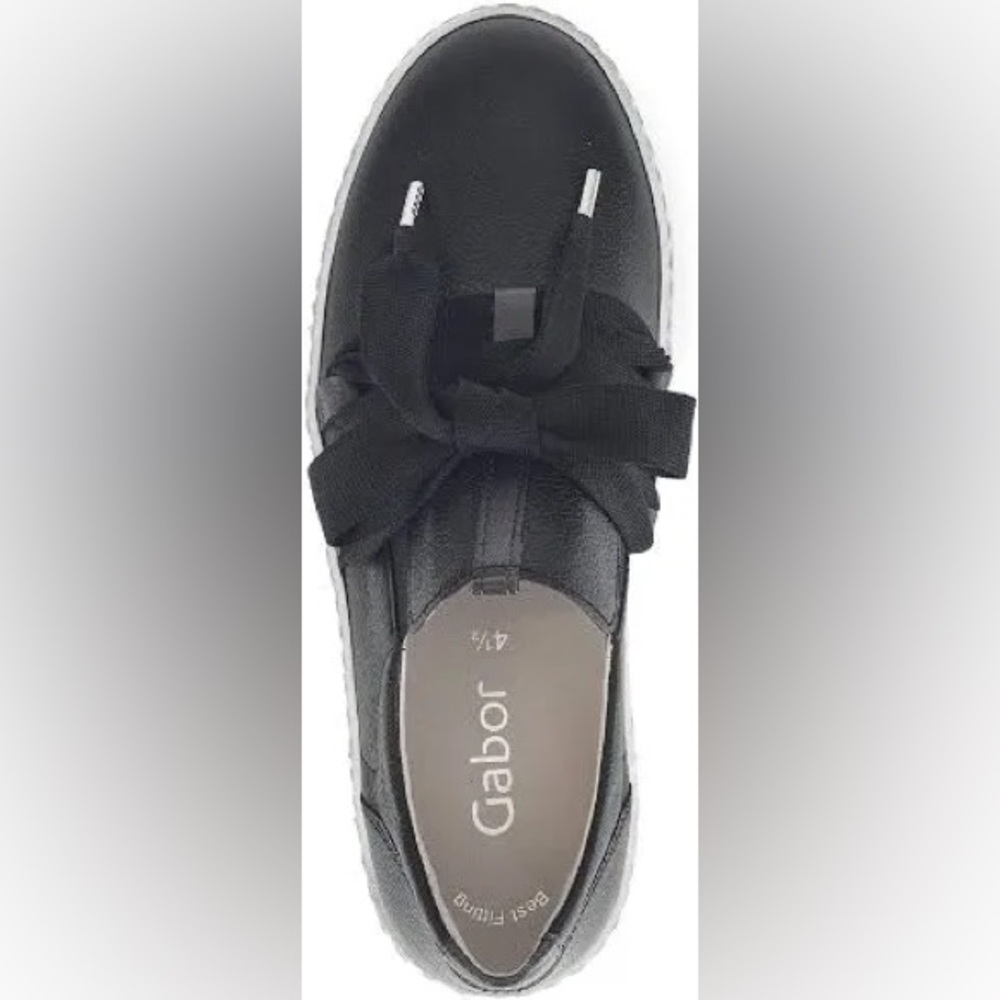 Gabor Black Leather Ribbon-Lace Platform Sneakers - Picture 8 of 9